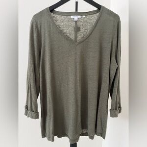 Chico's Sage Long Sleeve Linen V-Neck Top (Sz L)